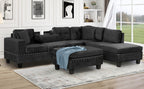 Modern Sectional Sofa with Storage Ottoman, L-Shape Couch with 2 Pillows and Cup Holders, Black Velvet, 105' - Grand Goldman Shop