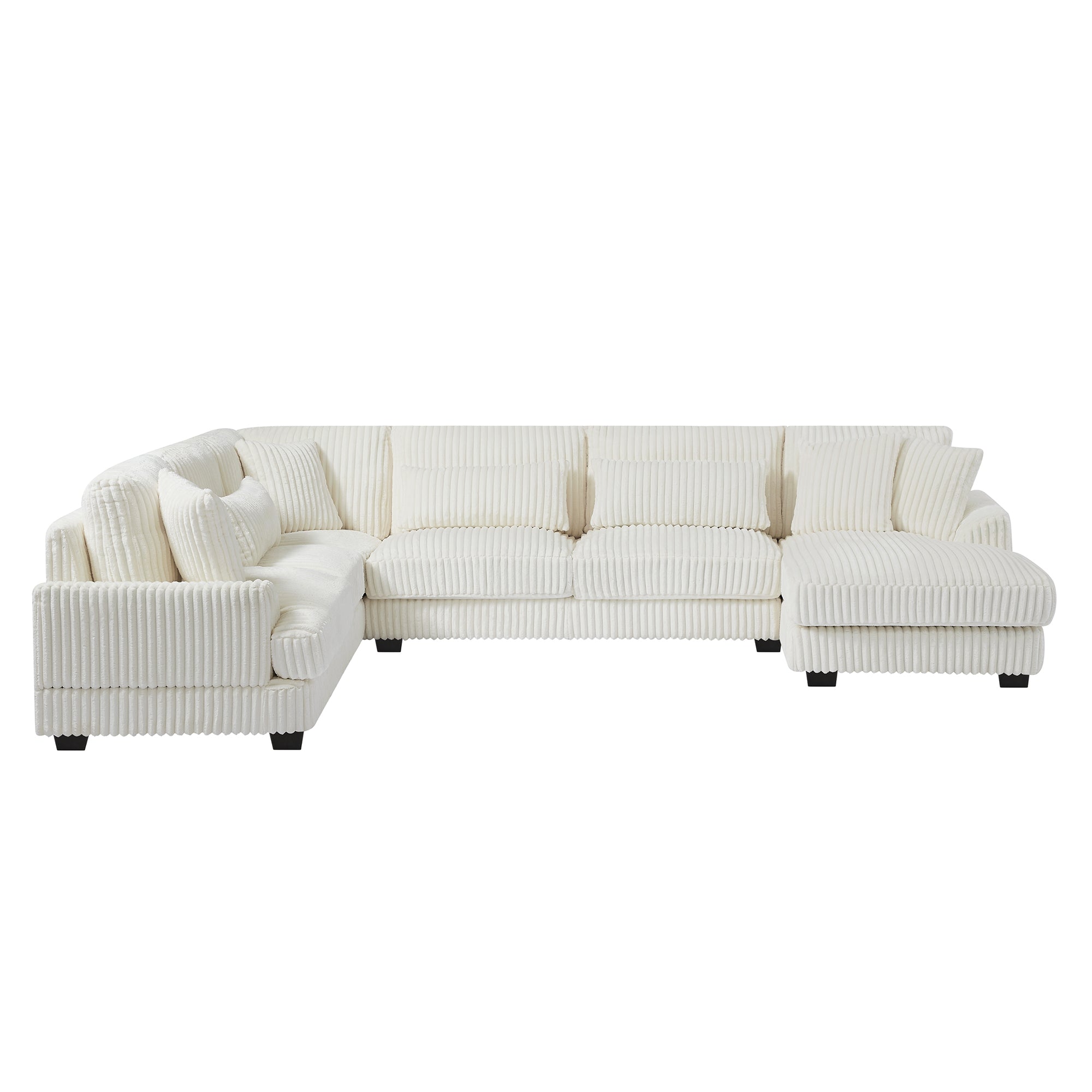 Modern Oversized U-shaped Sectional Sofa with Chaise Lounge in Beige Corduroy, 129' - Grand Goldman Shop