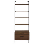 Wendell Walnut 4-Shelf Storage Wall Bookshelf with Drawer - Modern Industrial Style, Walnut Finish, Engineered Wood, 96in H x
