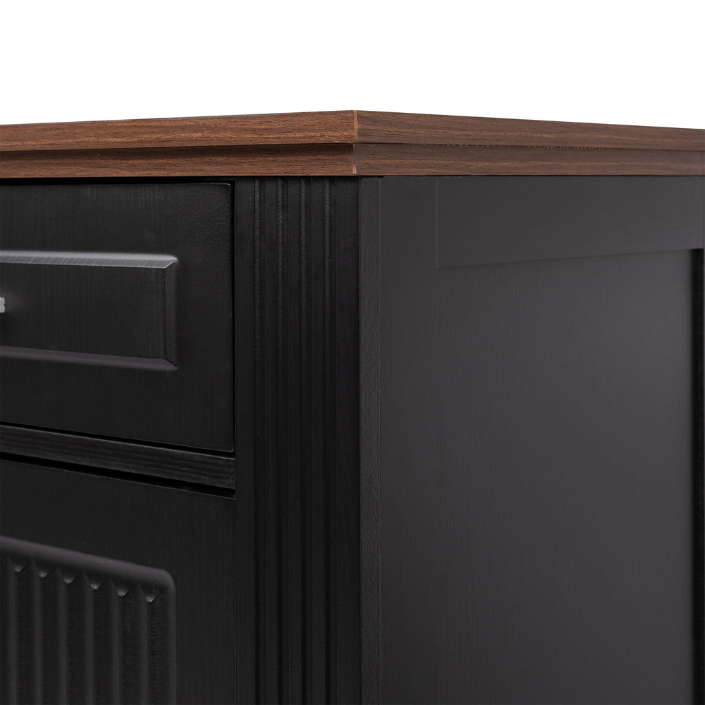 Black Fluted Sideboard Buffet Cabinet with 4 Doors and 3 Drawers, Modern Wood Kitchen Storage Console Table for Living Room Dining Room Entryway, 63' - Grand Goldman Shop