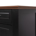 Black Fluted Sideboard Buffet Cabinet with 4 Doors and 3 Drawers, Modern Wood Kitchen Storage Console Table for Living Room Dining Room Entryway, 63' - Grand Goldman Shop