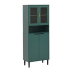 Tempered Glass Door Tall Storage Bookcase with adjustable board, 4 doors MDF painting finished cabinet, Green, Living room Bedroom storage - Grand Goldman Shop