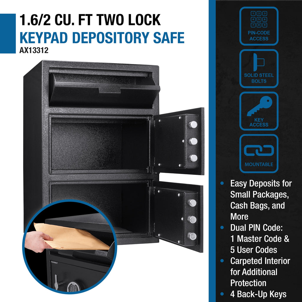 Digital Keypad Two Lock Depository Safe 1 6 2 Cubic Ft - Grand Goldman