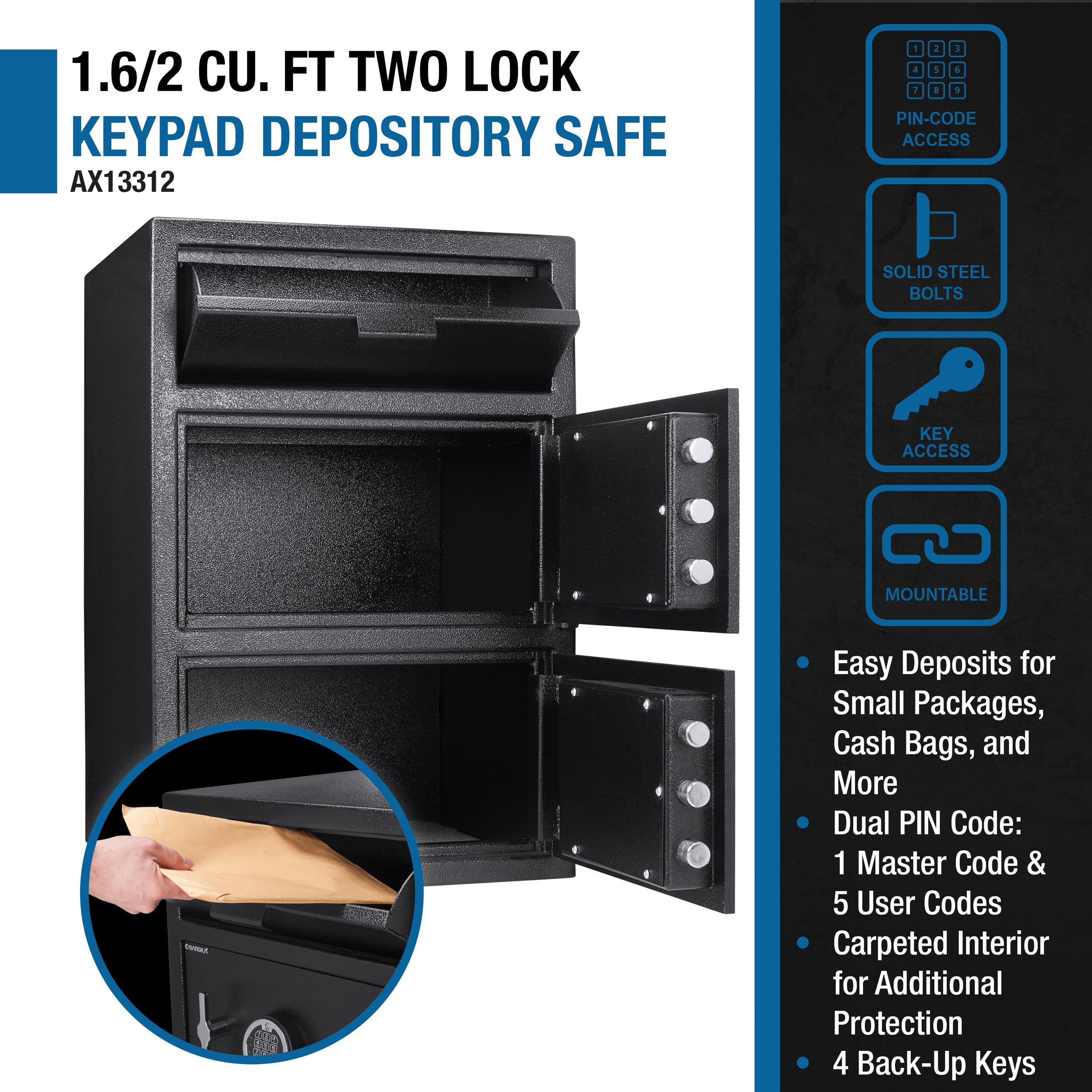 Digital Keypad Two Lock Depository Safe 1 6 2 Cubic Ft - Grand Goldman