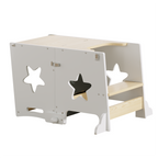 3-in-1 Toddler Kitchen Step Stool, Foldable Learning Standing Tower with Blackboard, Wooden Kitchen Stool Helper for Kids, 1-
