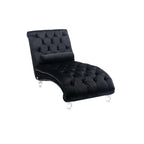Velvet Chaise Lounge Indoor, Button-Tufted Upholstered Chair with Pillow, Black Velvet, 63.38x28.94x34.05 inches - Grand Goldman Shop