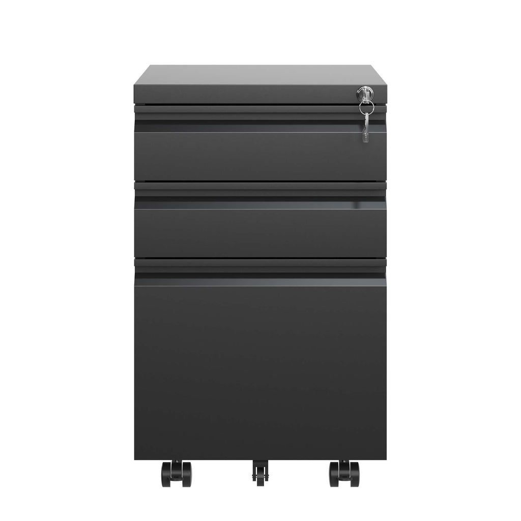 Black Metal 3 Drawer Mobile File Cabinet with Lock for Home Office Organizer, Fully Assembled | Premium Home Decor - Grand Go