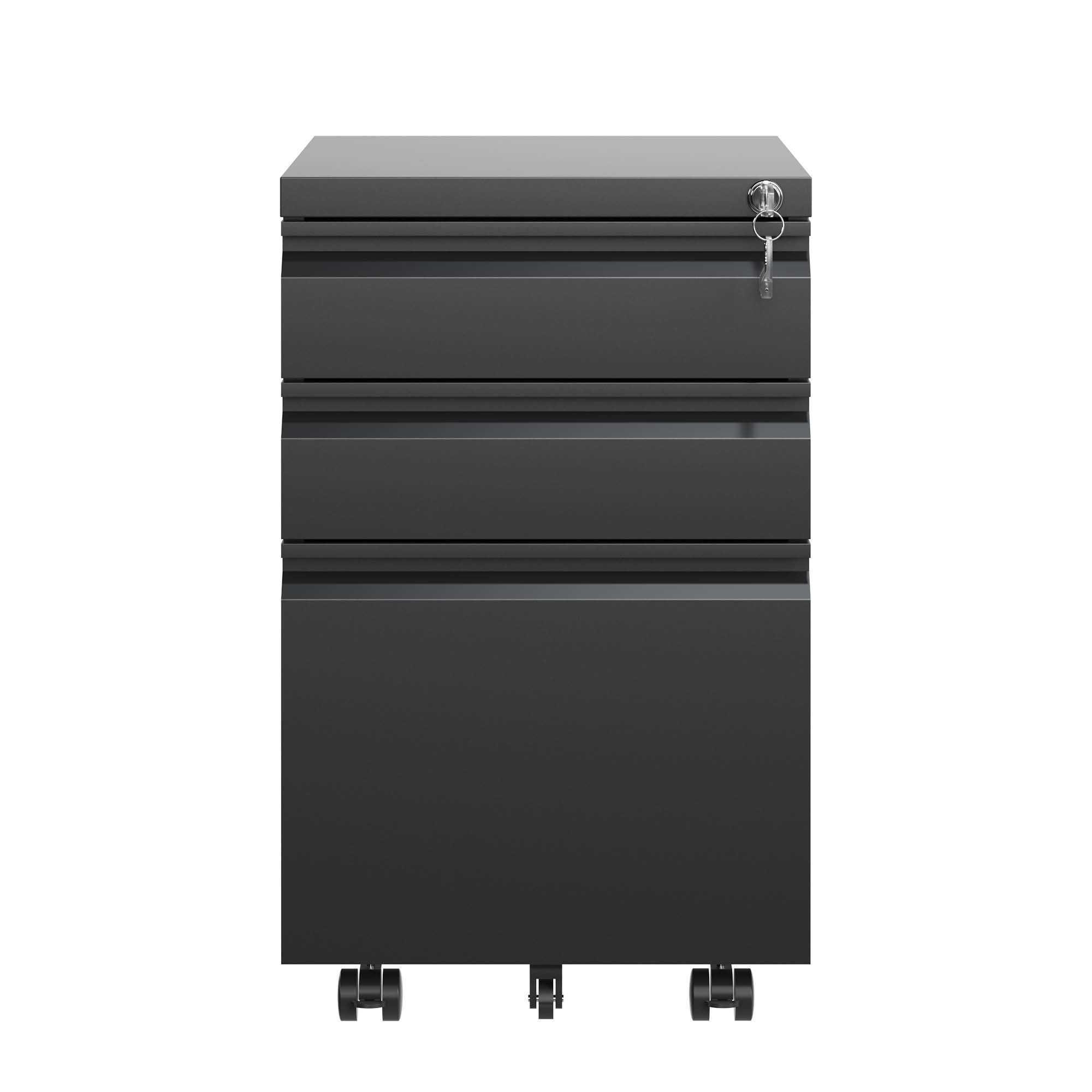 Black Metal 3 Drawer Mobile File Cabinet with Lock for Home Office Organizer, Fully Assembled | Premium Home Decor - Grand Go