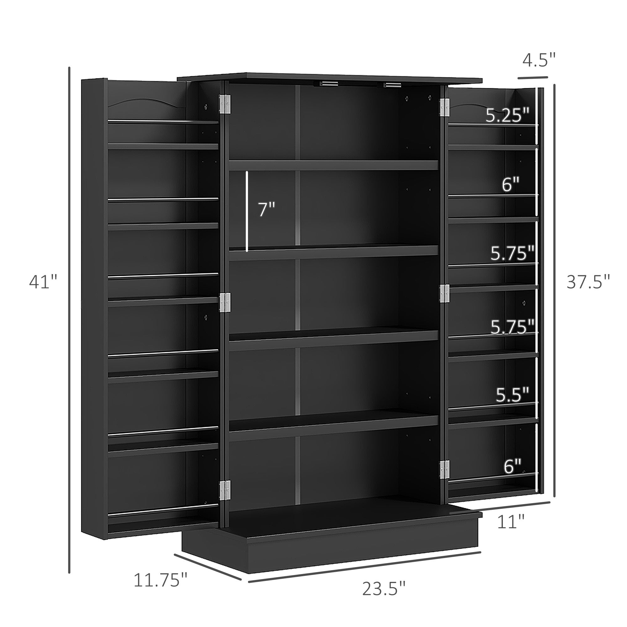 HOMCOM 41' Kitchen Pantry Storage Cabinet, Freestanding Kitchen Cabinet with 12 Door Shelves, Double Doors, 5-tier Shelving and Adjustable Shelves, Black - Grand Goldman Shop