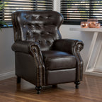 Contemporary Style Push Back Recliner with Button-Tufted Stitching and Nailhead Trim in Dark Brown PU - Grand Goldman Shop