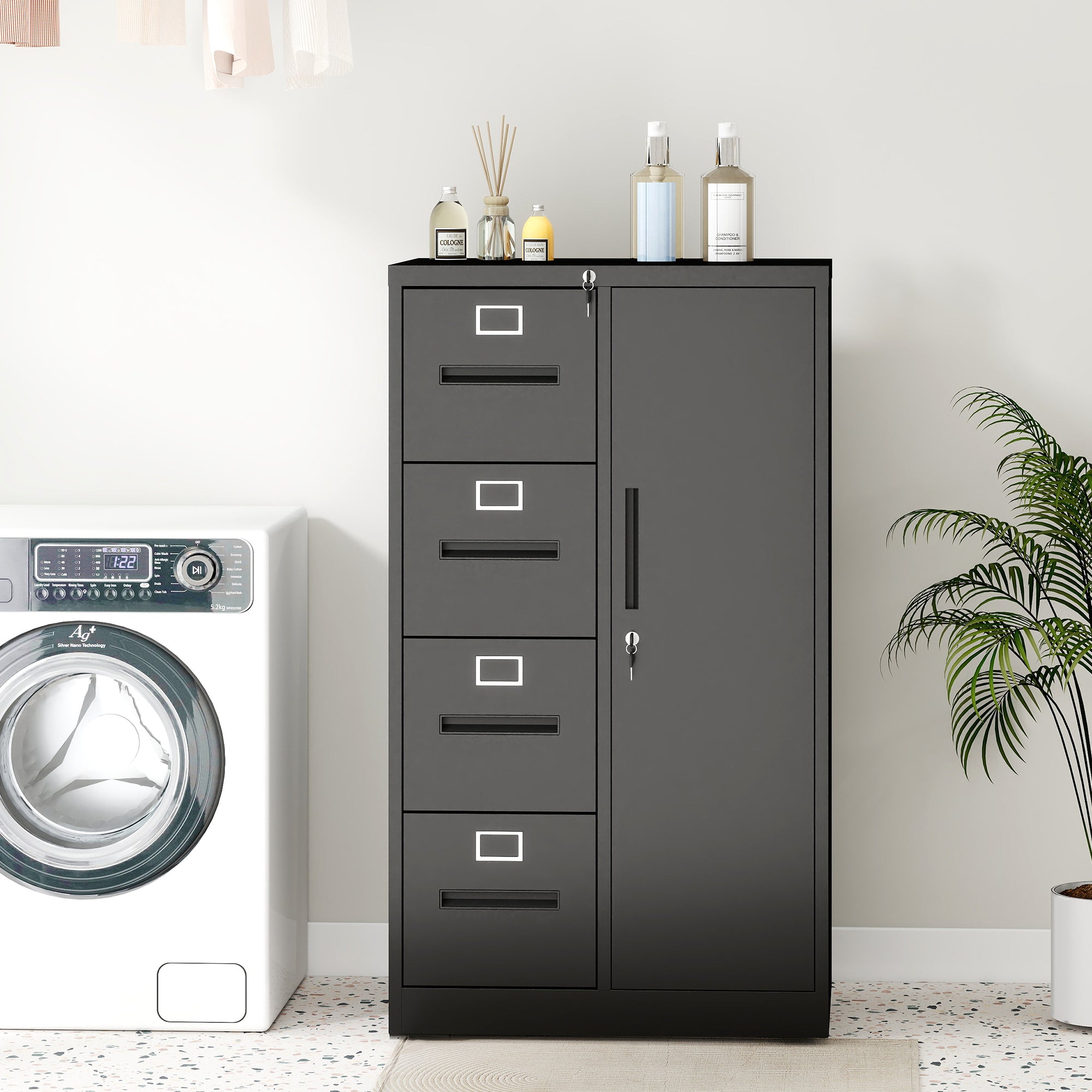 Metal Storage Vertical Filing Cabinet with Lock, Steel File Locker with 4 Drawers and 1 door for School, Living Room, Bedroom