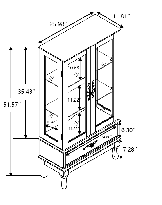 Curio Cabinet Lighted Glass Cabinet Glass Wine Cabinet Curio Display Cabinet with Adjustable Glass Shelves 2 Doors and 1 drawer Cabinet Sideboard With Bulb Included Antique White - Grand Goldman Shop