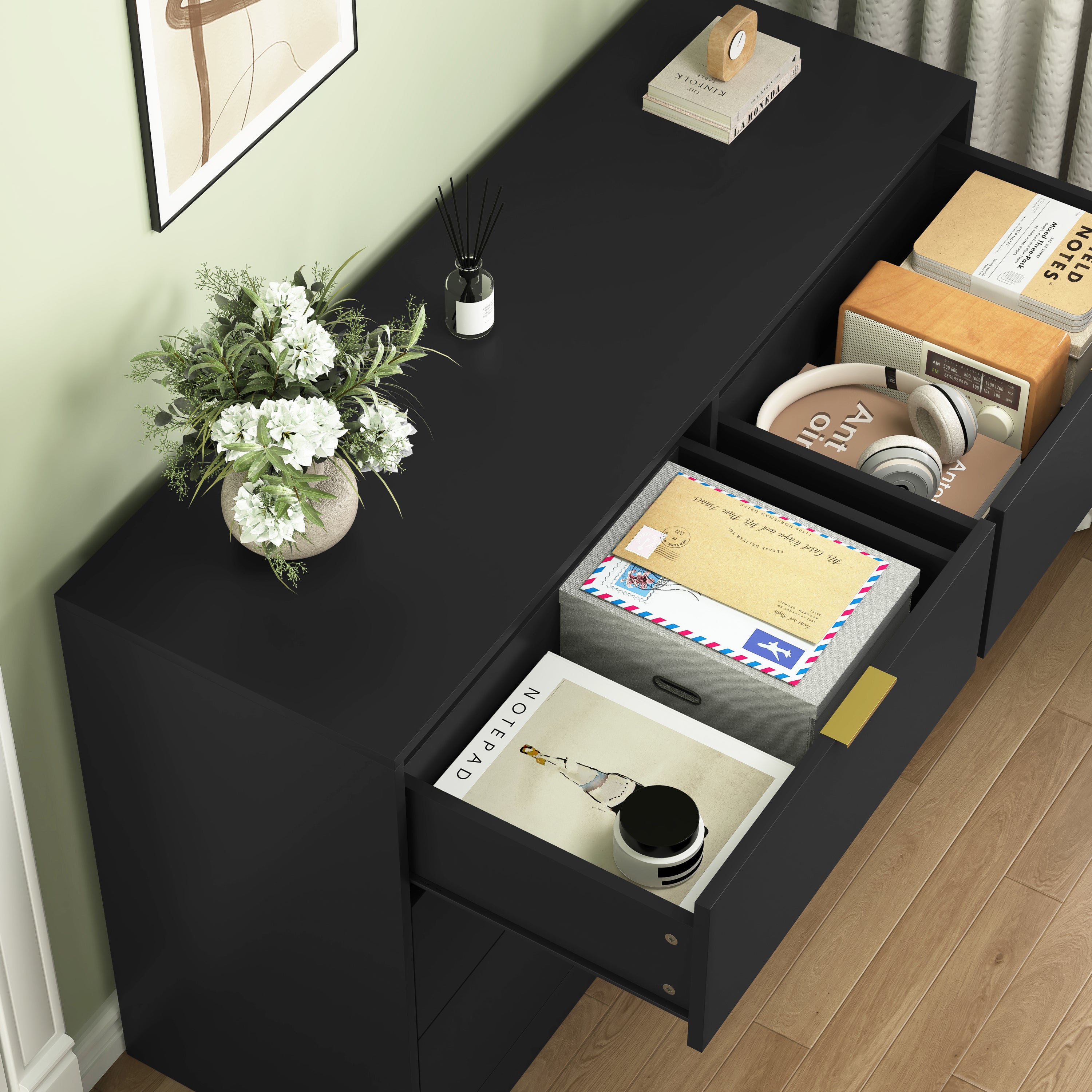Simply Modern 6-Drawer Dresser, Chest of Drawers for Bedroom, Living Room, Hallway, and Entryway - Large Storage Cabinet Black - Grand Goldman Shop