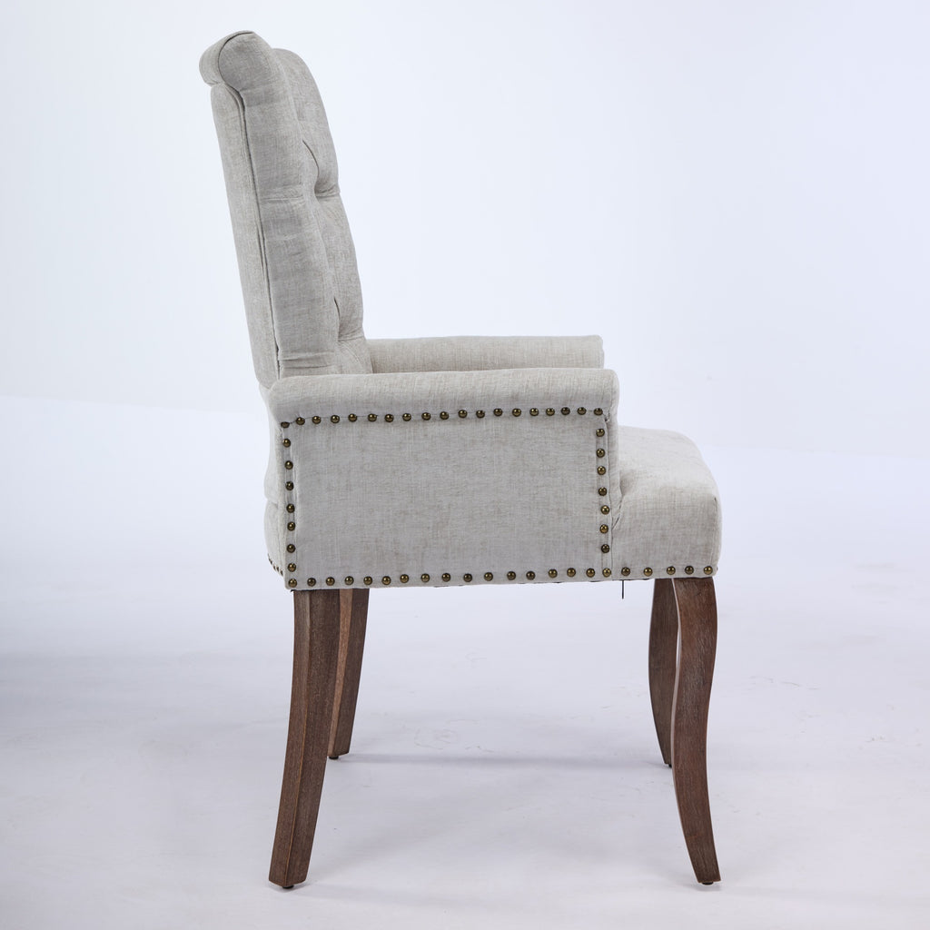 Upholstered Chenille Fabric Accent Dining Chair, Curved Solid Wood Legs, Elegant Tufted Club Dining Room Kitchen Room Arm Dining Chair, Single Pack,Beige,SW1895BG - Grand Goldman Shop