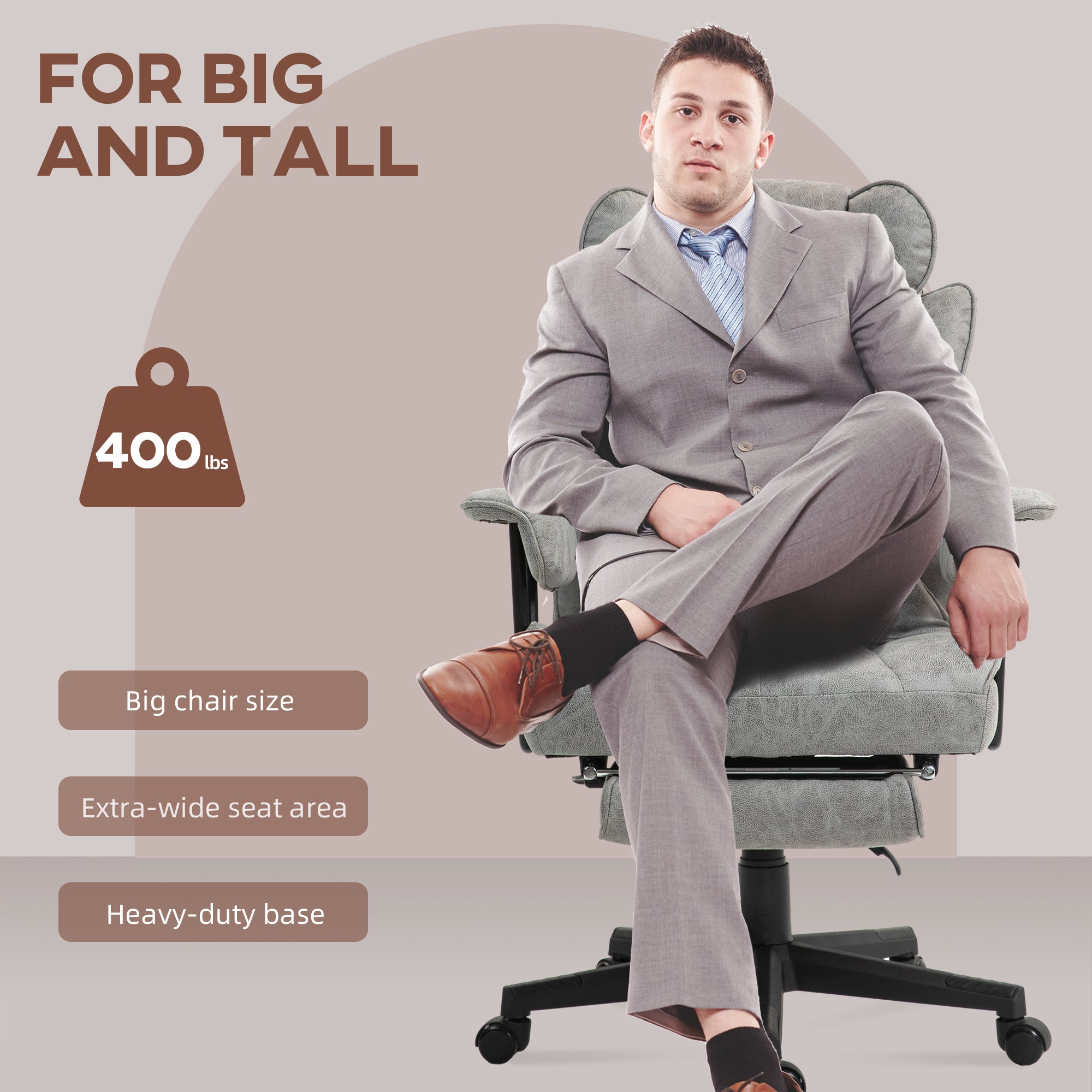 HOMCOM Executive Office Chair, 400LBS Big and Tall Office Chair with Foot Rest, Microfiber Computer Desk Chair with Lumbar Su