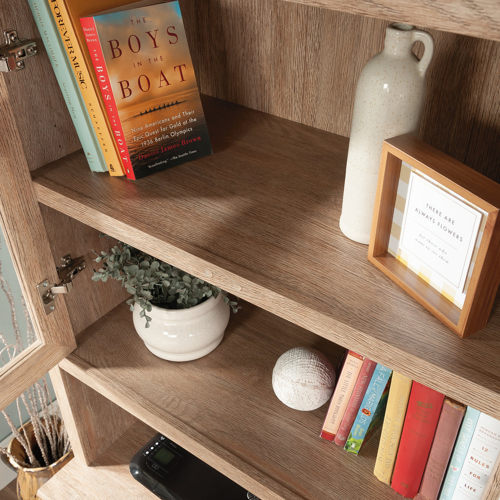Library Hutch with Glass Doors, Brown finish - Grand Goldman