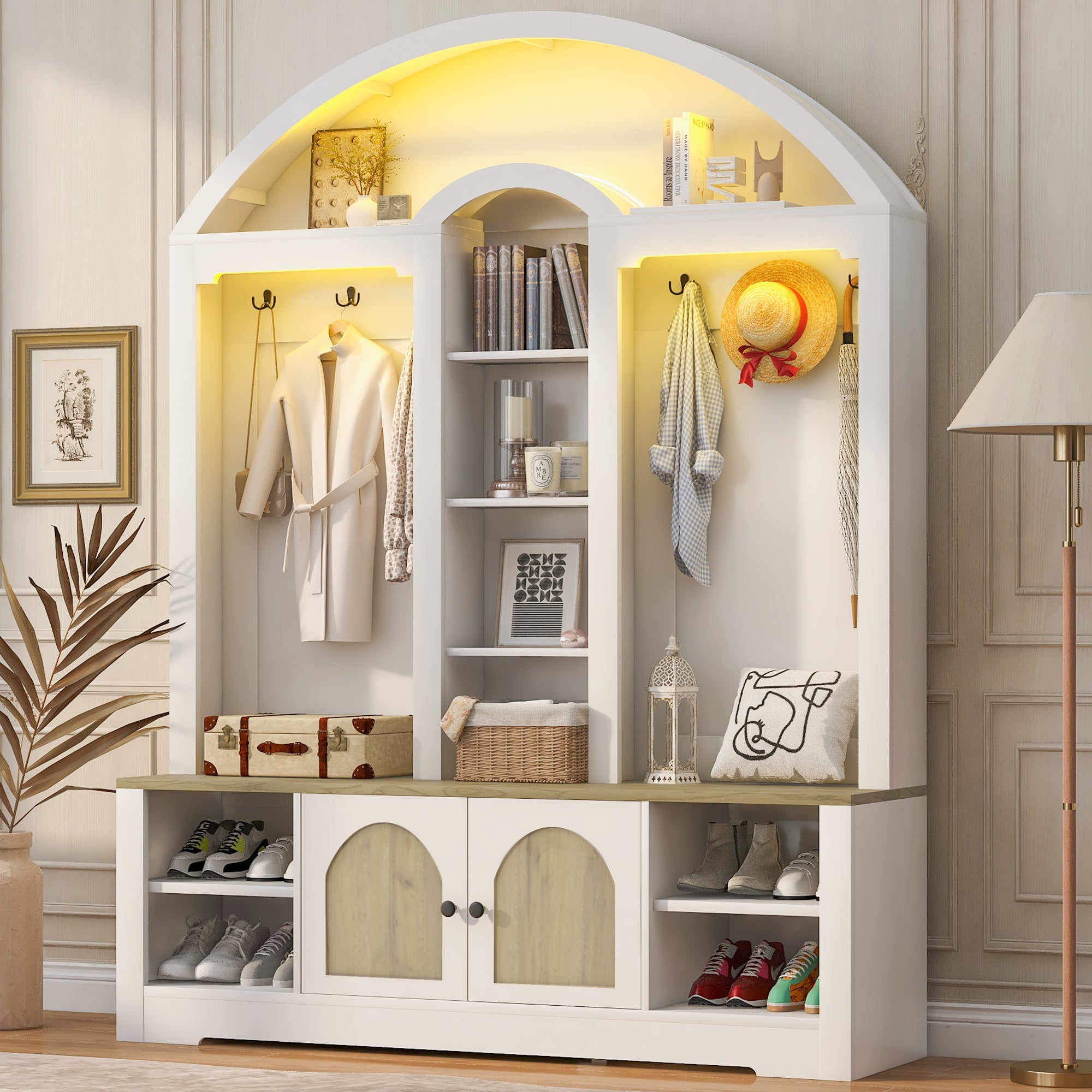 Multi-functional wardrobe/entrance wardrobe, equipped with shoe racks, clothes hangers and hooks. Wardrobe - A wardrobe is made of sturdy medium-density fiberboard with modern design and practical sto - Grand Goldman Shop