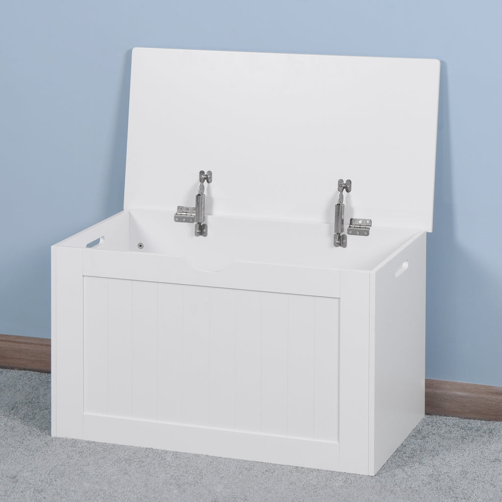 White Lift Top Entryway Storage Cabinet with 2 Safety Hinge, Wooden Toy Box - Grand Goldman Shop