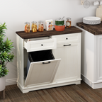 20 Gallon Tilt Out Trash Cabinet Freestanding Trash Bin Cabinet Wood Garbage Recycling Cabinet with Drawer Pet Proof Trash Can Holder for Kitchen Living Room, Antique White (Not include trash can) - Grand Goldman Shop