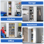 71'H Metal Garage Storage Cabinet, White Tool Steel Locking Cabinet with Doors and 4 Adjustable Shelves, Tall Cabinets for Ga