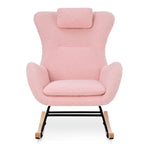 Rocking Chair Nursery, Teddy Upholstered Rocker Glider Chair with High Backrest, Adjustable Headrest & Pocket, Comfy Glider Chair for Nursery, Bedroom, Living Room, Offices, Rubber wood, pink - Grand Goldman Shop