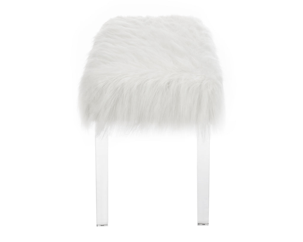 White Faux Fur Bench with Acrylic Legs - Grand Goldman Shop