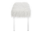 White Faux Fur Bench with Acrylic Legs - Grand Goldman Shop