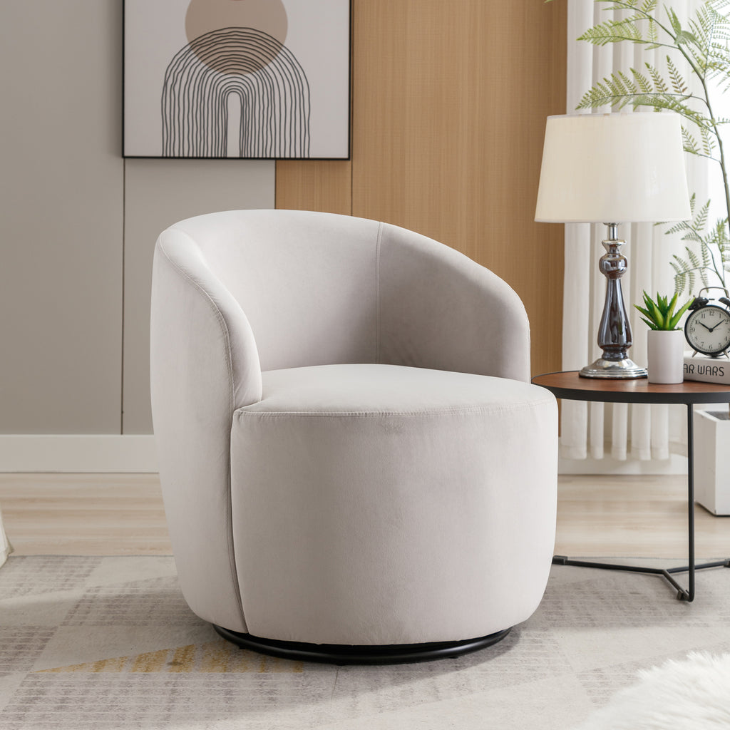 Velvet Fabric Swivel Accent Armchair Barrel Chair With Black Powder Coating Metal Ring,Gray - Grand Goldman Shop