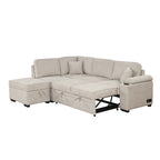 2 in 1 Sleeper Sofa Bed with Storage Ottoman, Beige Linen Upholstery, 84.75' L Shape Couch for Small Spaces - Grand Goldman Shop