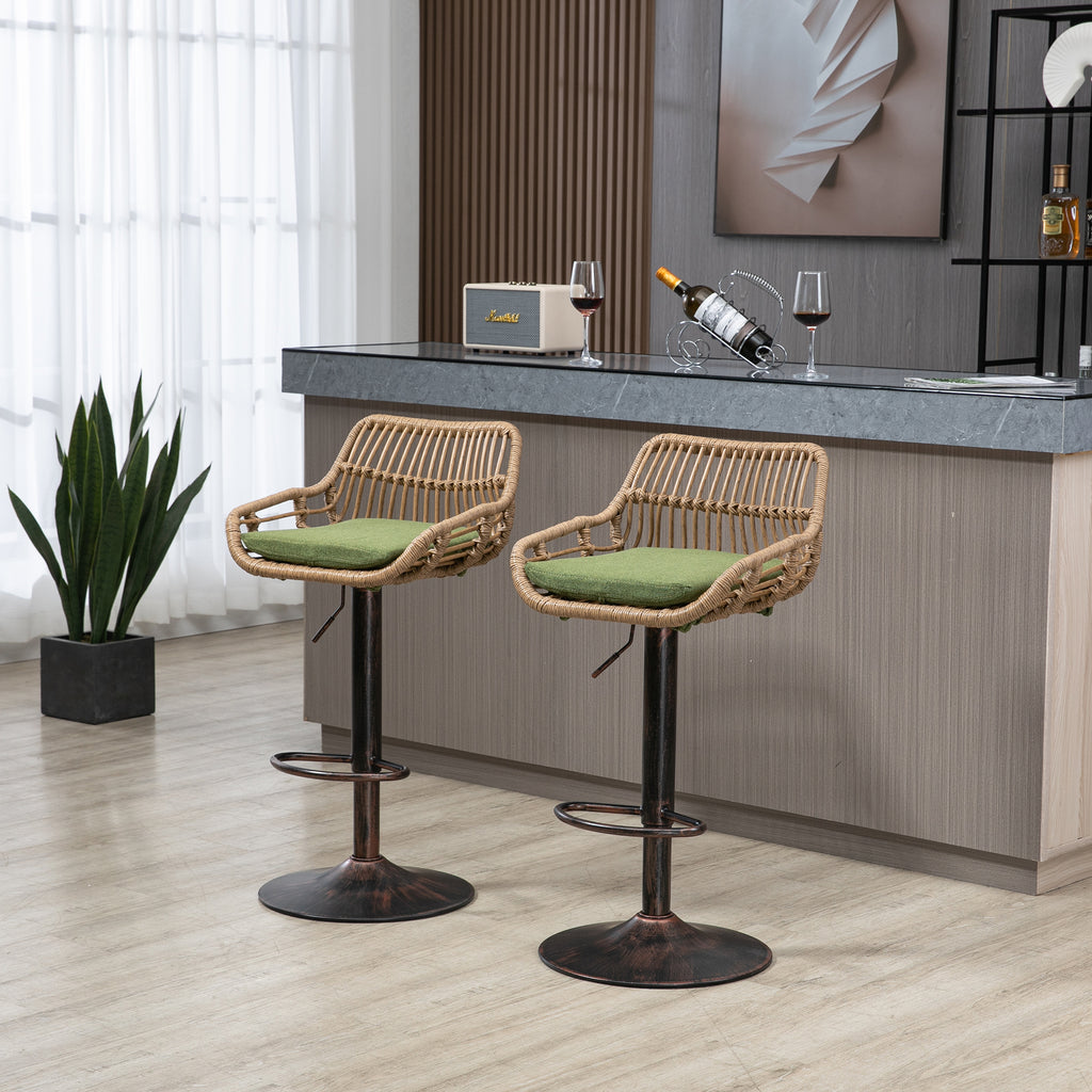 COOLMORE Modern Swivel Bar Stools Set of 2 with Adjustable Height and Footrest in Green Linen - Grand Goldman Shop