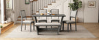 TREXM 6-Piece Retro Dining Table Set for 6, 60' Wood Kitchen Table and Chairs Set of 4 with Bench Designed Trestle Base for kitchen & Dining Room (Gray) - Grand Goldman Shop