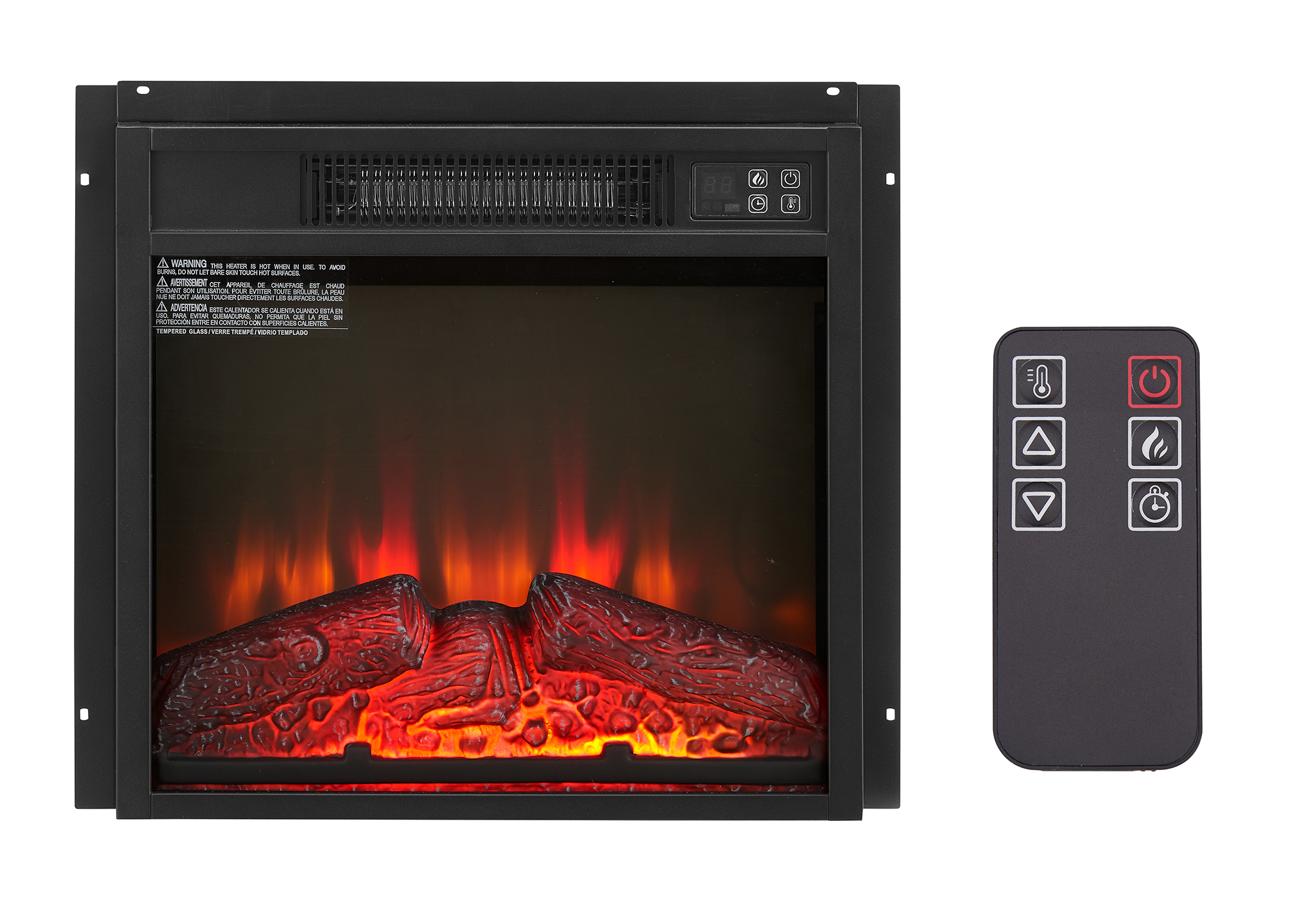 Electric Fireplace Insert 18' 1400W 120V ,Equipped with remote control, ultra thin heater with log set & realistic flame - BLACK - Grand Goldman Shop