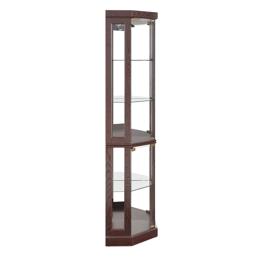 Corner Glass Cabinet Lighted Curio Cabinet Corner Display Case for Living Room, Curio Cabinet, Antique collection, Wine,Bar Glass Storage Light Included,Dark Cherry - Grand Goldman Shop