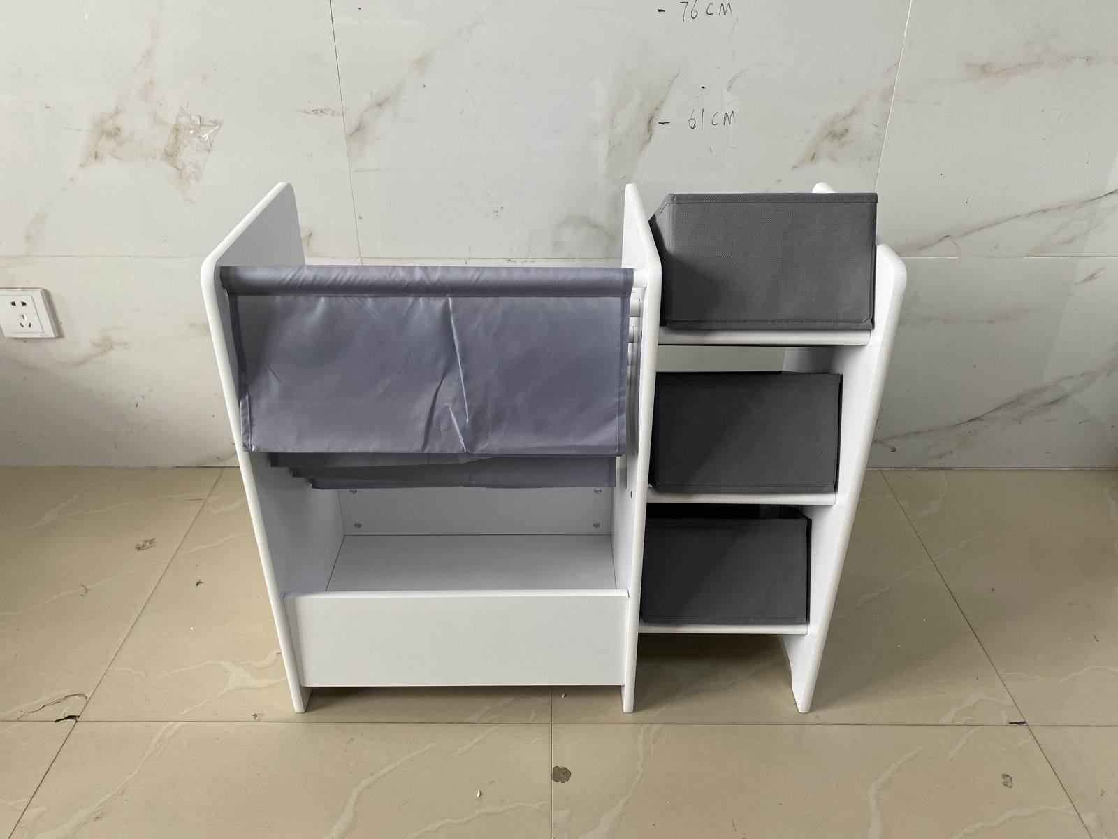 Kids Bookshelf and Toy Storage Organizer, Multifunctional 4-Tier White MDF Bookshelf with 3 Collapsible Fabric Drawers for Nu