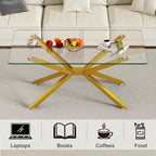 39.37' Rectangular Clear Tempered Glass Coffee Table,Stylish Design with Gold Metal Legs, Coffee Table for Living Room - Grand Goldman Shop
