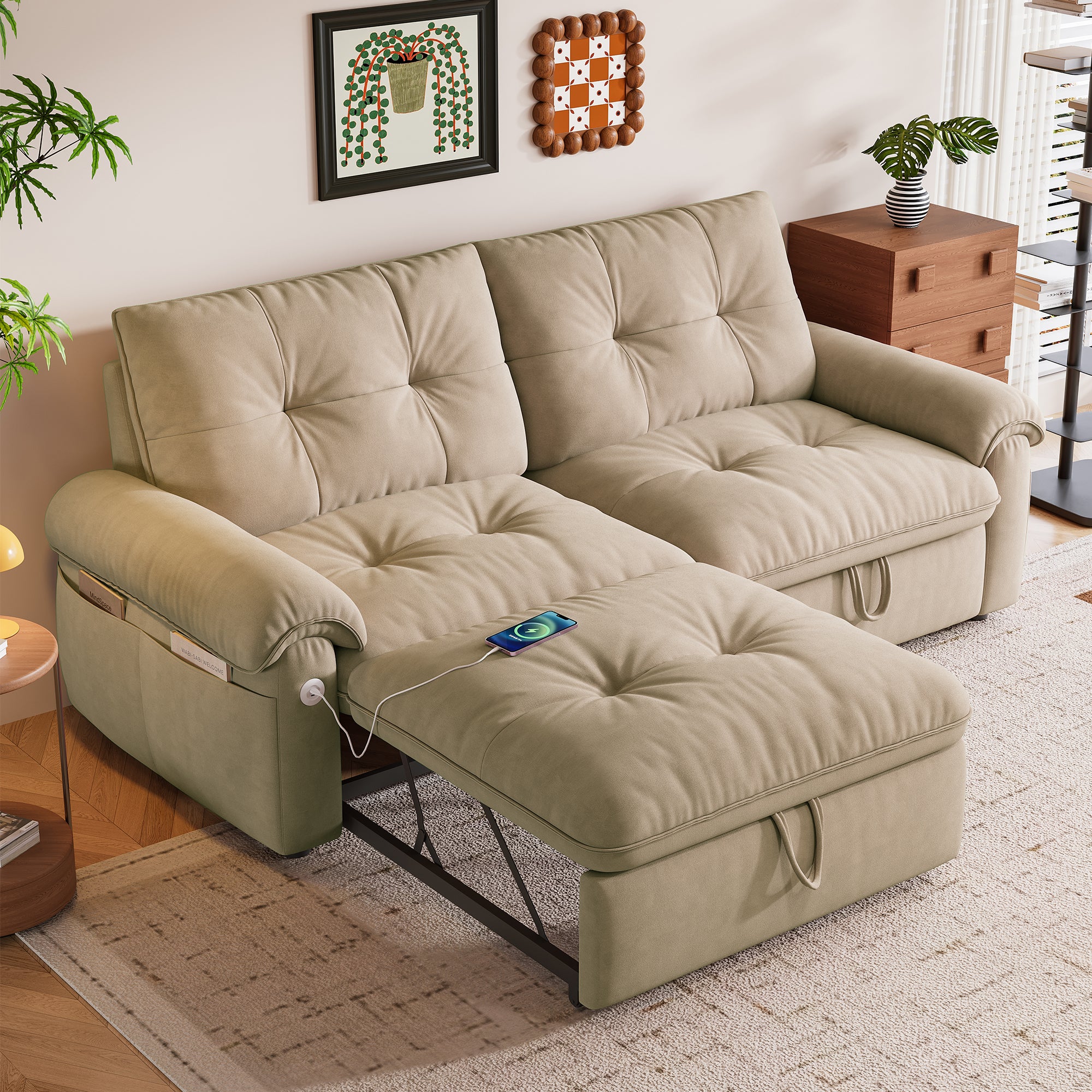W3820S00025, a 77-inch convertible sofa bed, and a 2-in-1 piece suitable for both sitting and lying. Made of cloud-like fabric, it is applicable to living rooms, bedrooms and apart - Grand Goldman Shop