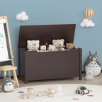 Kids Wooden Toy Box Storage with Safety Hinged Lid for Ages 2+ (Coffee) - Grand Goldman