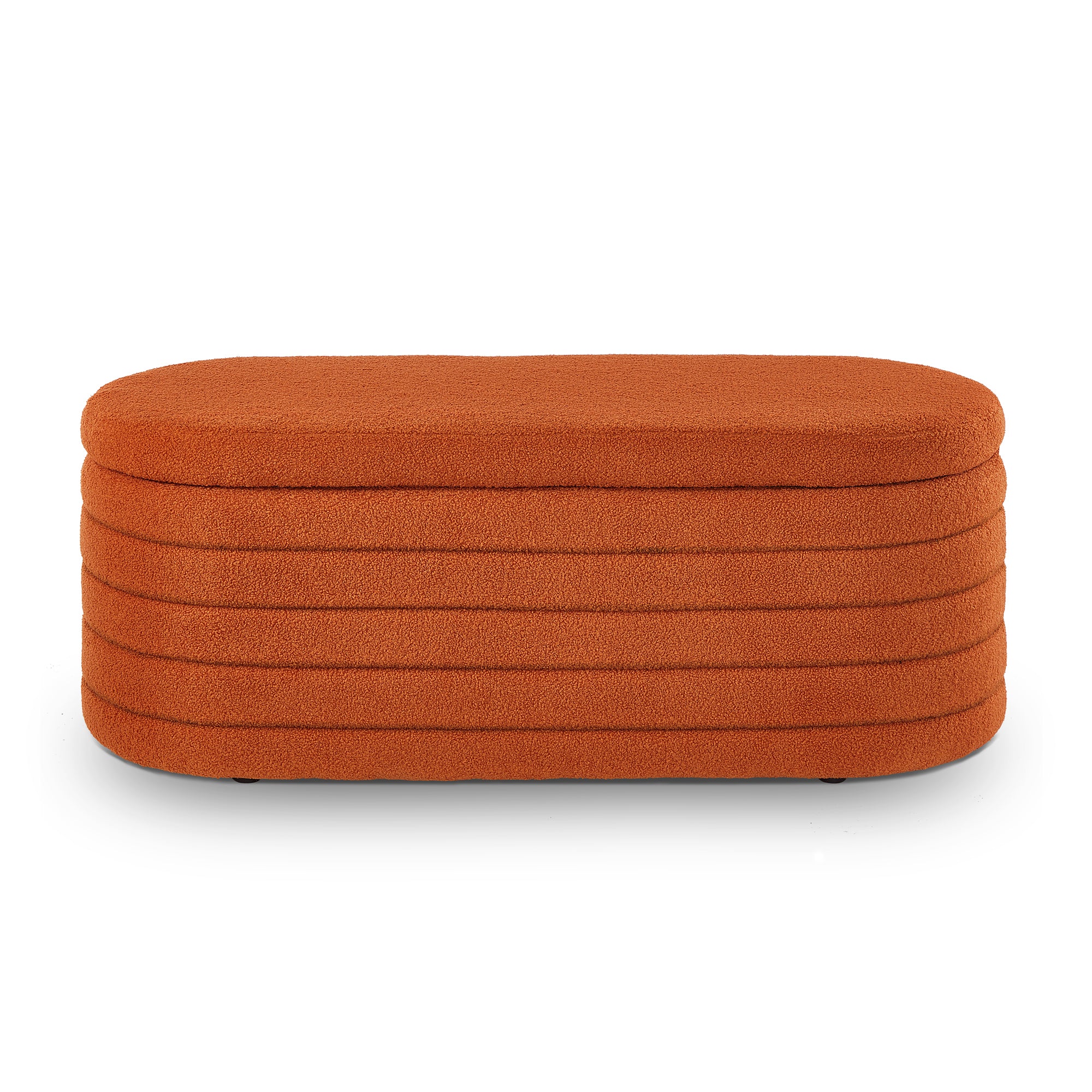 Modern Oval Storage Ottoman Bench, Upholstered Boucle Teddy Fabric End of Bed Bench with Storage, End of Bed Stool with Safety Hinge for Bedroom, Living Room, Entryway, Orange - Grand Goldman Shop