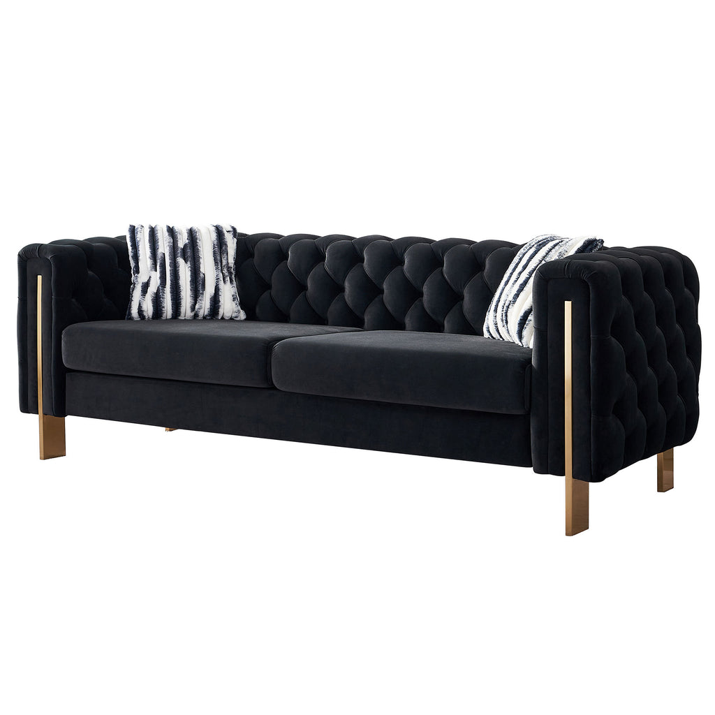 Chesterfield Modern Tufted Velvet Living Room Sofa, 84.25''W Couch,Black - Grand Goldman Shop