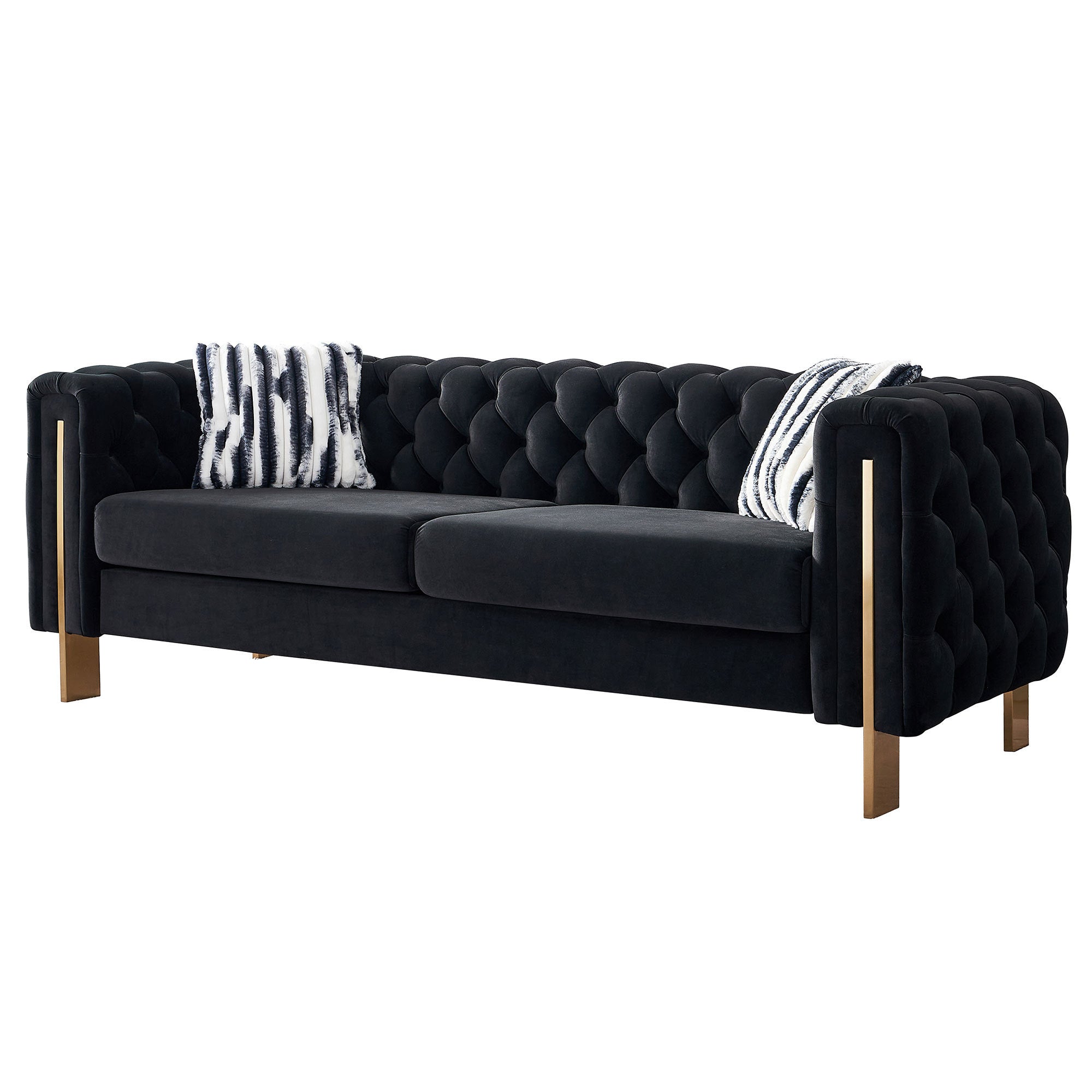 Chesterfield Modern Tufted Velvet Living Room Sofa, 84.25''W Couch,Black - Grand Goldman Shop