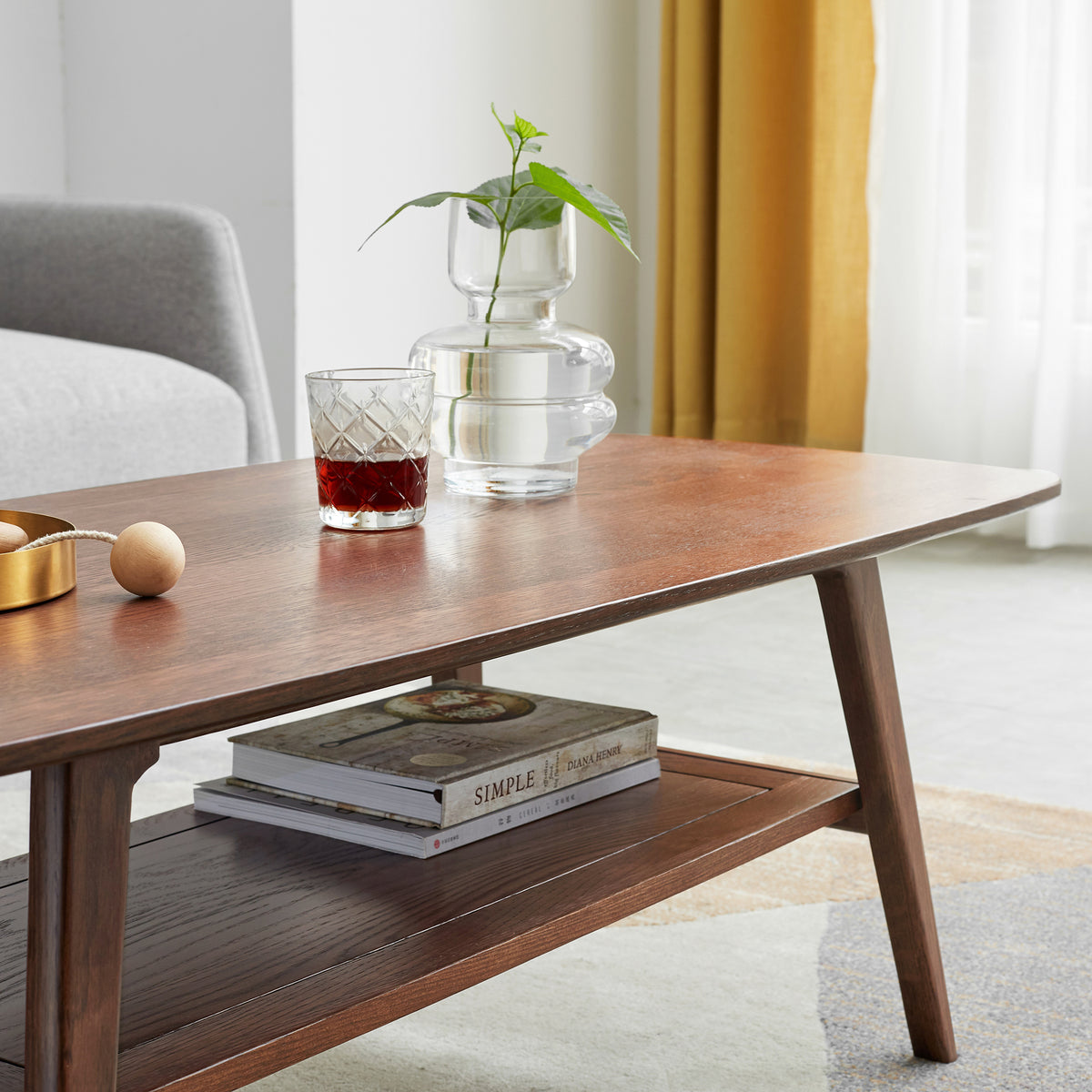 Center Table Low Table 100% Solid Oak Wood Top Plate Desk Coffee Table Width 80 x Depth 50 x Height 44 cm Study Desk Work From Home Easy To Assemble Walnut Color Wood With Storage Shelf - Grand Goldman Shop