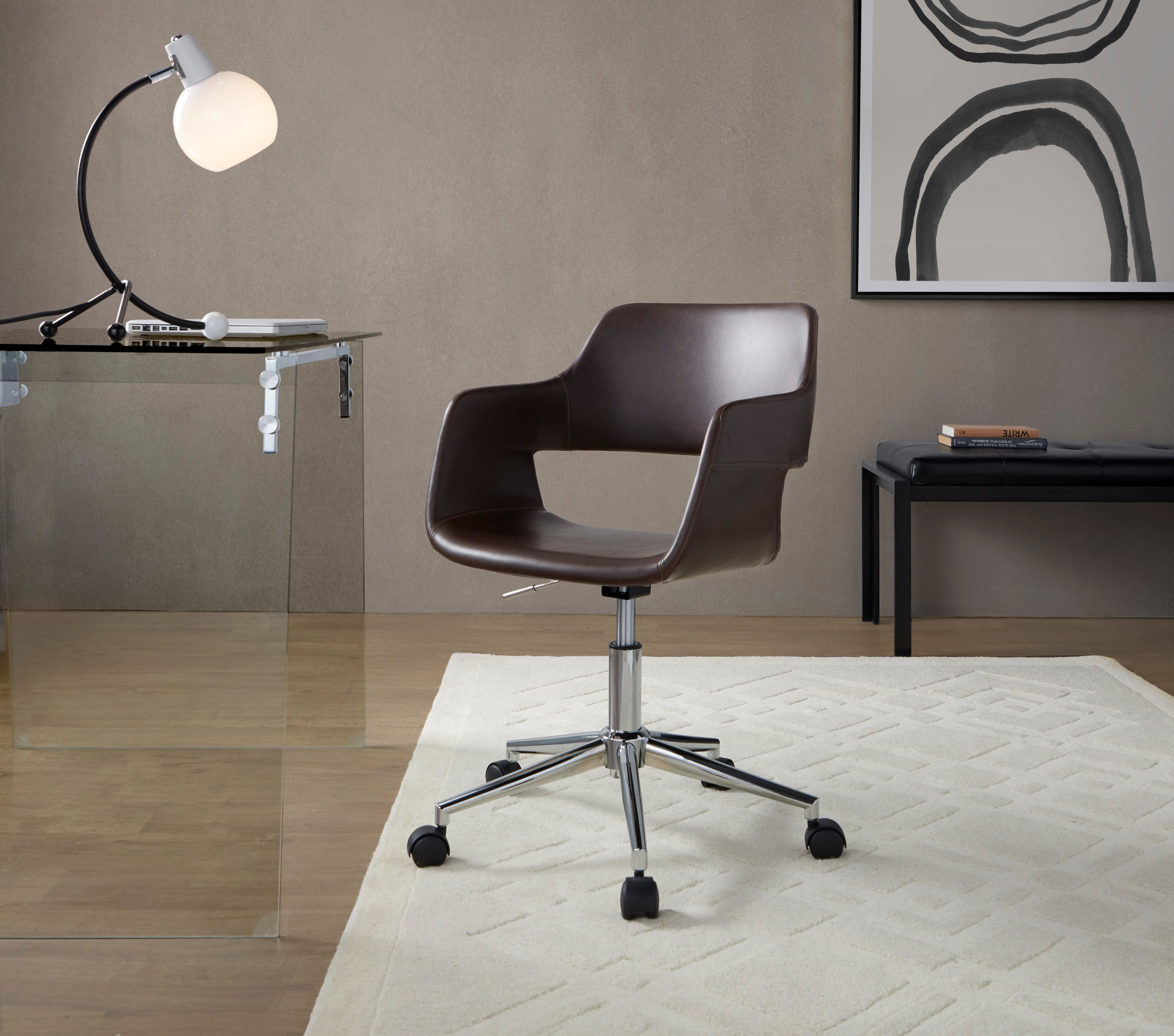 Contemporary Task Chair in Chrome Metal and Espresso Faux Leather | Premium Home Decor - Grand Goldman