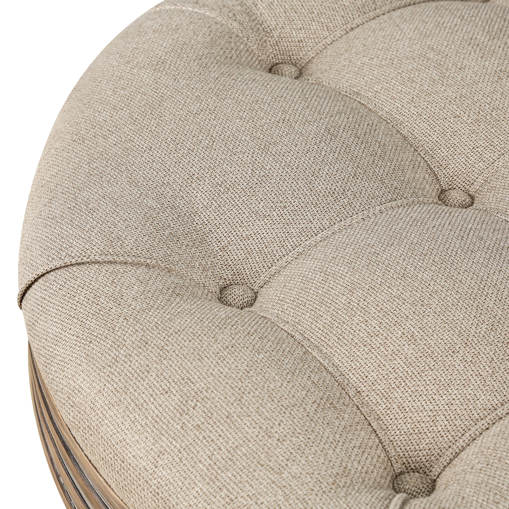 Large Round Waterproof Ottoman Coffee Table 2 Tier Oversized Button Tufted Ottoman with Wooden Shelf Storage Farmhouse Upholstered Coffee Table Living Room Footstool Ottoman Linen - Grand Goldman Shop