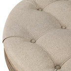 Large Round Waterproof Ottoman Coffee Table 2 Tier Oversized Button Tufted Ottoman with Wooden Shelf Storage Farmhouse Upholstered Coffee Table Living Room Footstool Ottoman Linen - Grand Goldman Shop