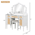 44.37 ' Makeup Vanity Desk with 13 Hollywood Bulbs and 3 Lighting Modes, Dressing Table with Tri-Fold Mirror   Large Vanity Table with 5 Drawers and Shelves and  Charging Station for Bedroom, White - Grand Goldman Shop