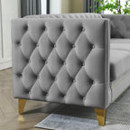 Modern Velvet Sofa with Button Tufting and Metal Legs, Grey Upholstered Couch for Living Room or Bedroom, 3-Seater, Solid Wood Frame, Soft Cotton-Filled Cushions - Grand Goldman Shop