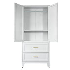 71' Tall Metal Wardrobe Cabinet with 2 Drawers and Hanging Rod, 2 Doors Wardrobe Closet with Shelf for Bedroom, Office, Laundry Room,Entryway ,Foyer,Guesthouse (White) - Grand Goldman Shop