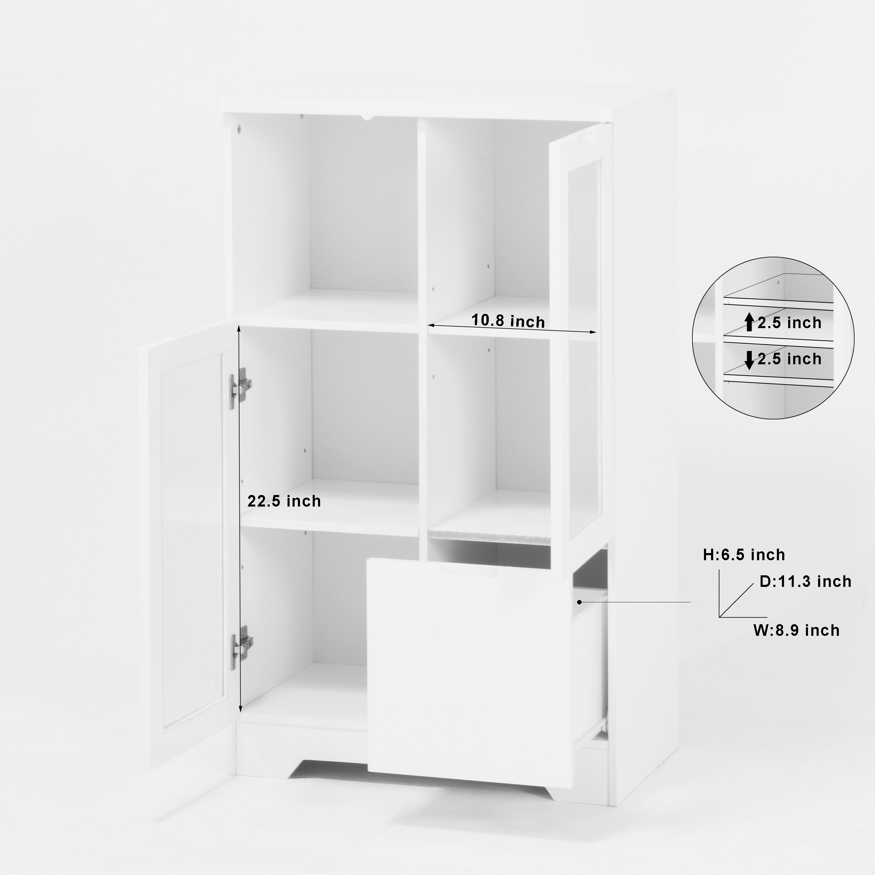 Modern MDF Painted Cabinet with Glass Doors and Drawer, White, for Bedroom and Living Room - Grand Goldman Shop