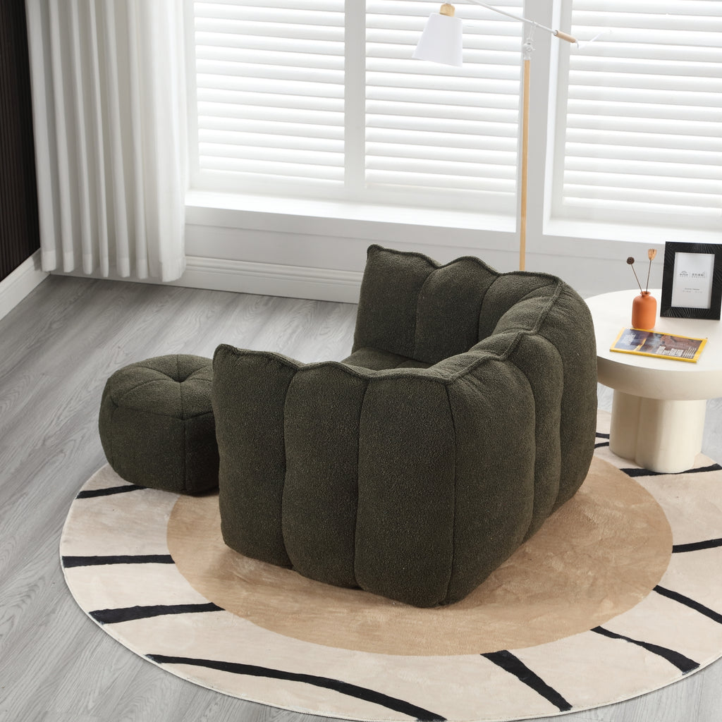 Soft Chenille Bean Bag Chair with High Resilient Foam for Living Room and Bedroom, Comfortable Square Lazy Sofa with Footstool for Adults - Grand Goldman Shop