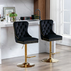 A&A Furniture Modern Swivel Velvet Barstools with Adjustable Seat Height, Comfortable Black Tufted Upholstery, Set of 2 - Grand Goldman Shop